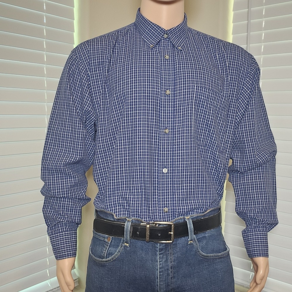 Wrangler Riata Mens Navy Blue White Micro Grid Check Button Down Shirt XL